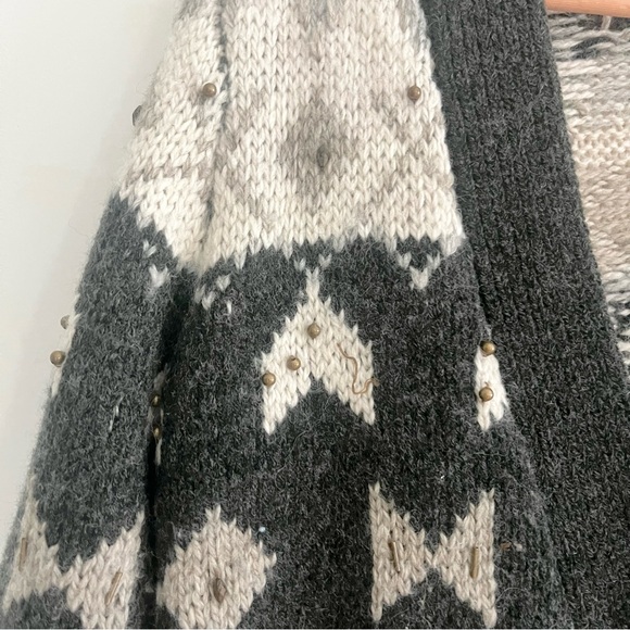 J. Jill Fair Isle Icelandic Nordic Wool Blend Beaded Cardigan Sweater Gray XS - Picture 7 of 11